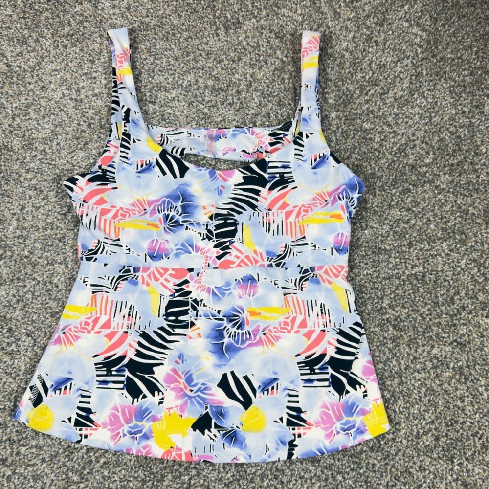 FP Movement Womens Floral Zebra Print Cutout Back Activewear Tank Top Medium